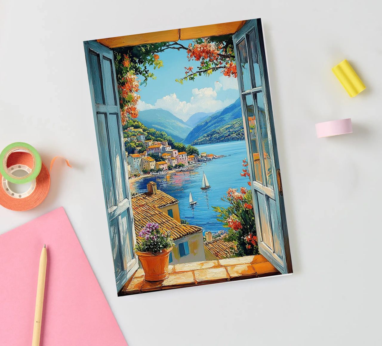 Matisse inspire Open Window "The View Unfolds" (La vue se perd) carnet de notes de Nikis Art Studio