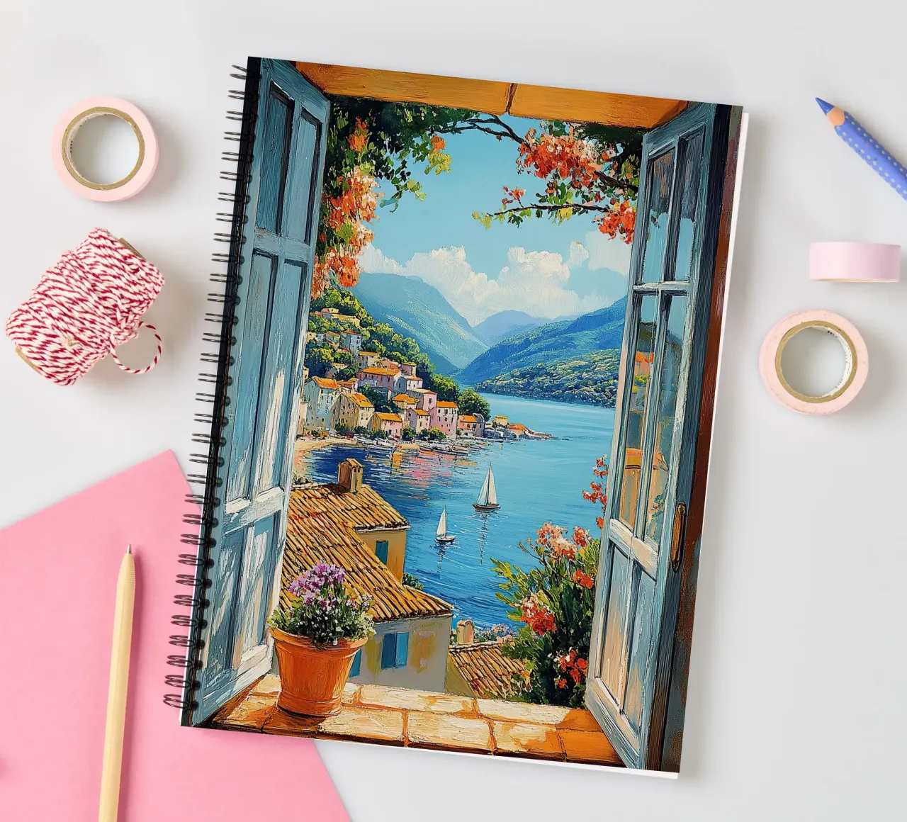 Matisse inspires Open Window "The View Unfolds" spiral notebook by Nikis Art Studio