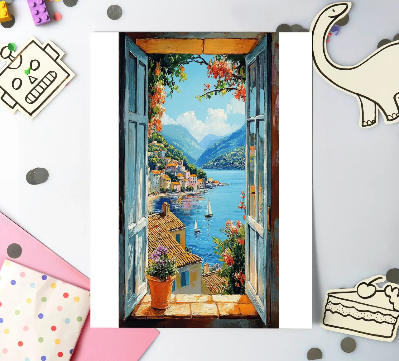 Matisse inspire Open Window "The View Unfolds" (La vue se perd) planche autocollant de Nikis Art Studio