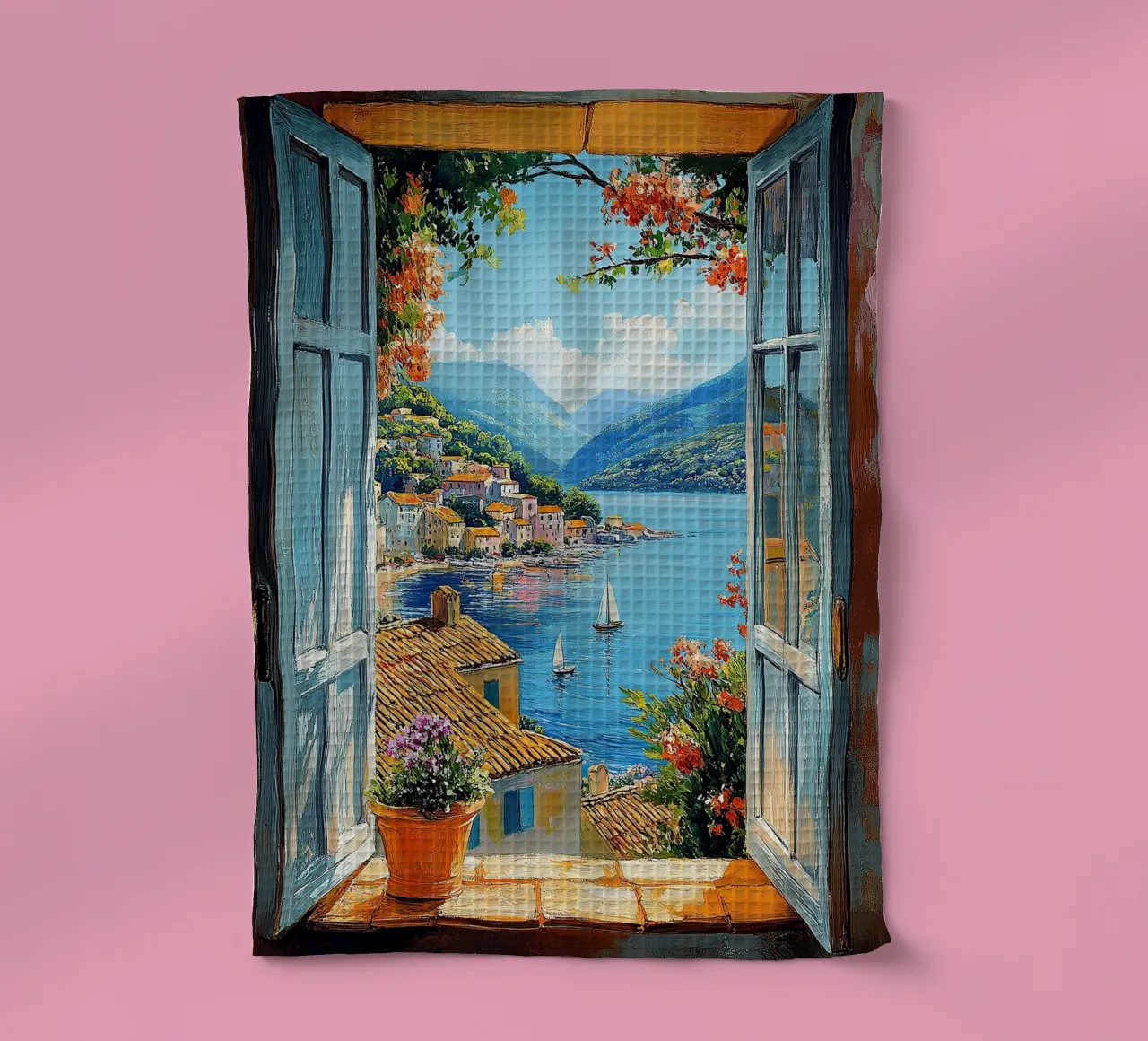 Matisse inspires Open Window "The View Unfolds" tea towel by Nikis Art Studio