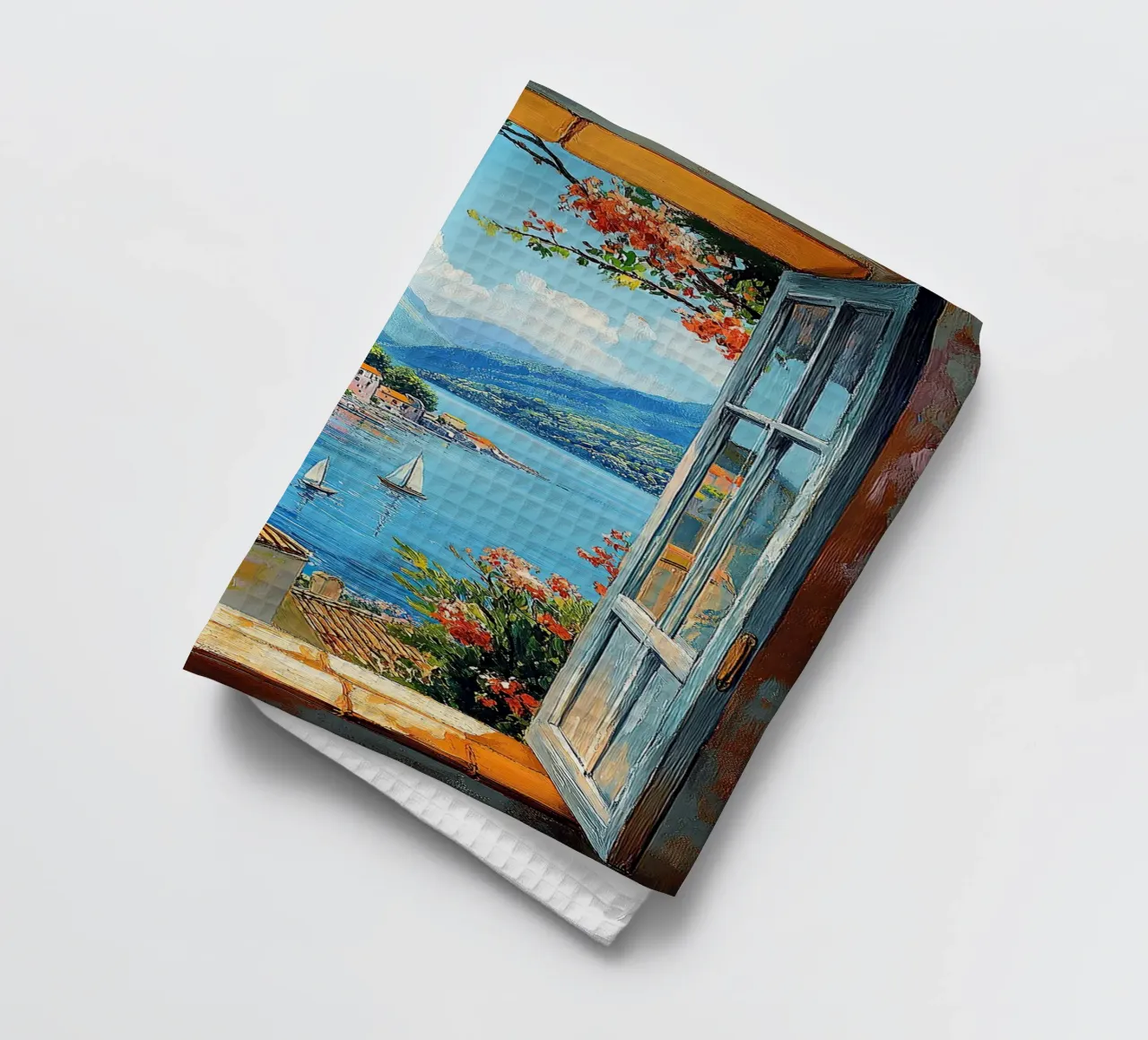 Matisse inspires Open Window "The View Unfolds" tea towel by Nikis Art Studio