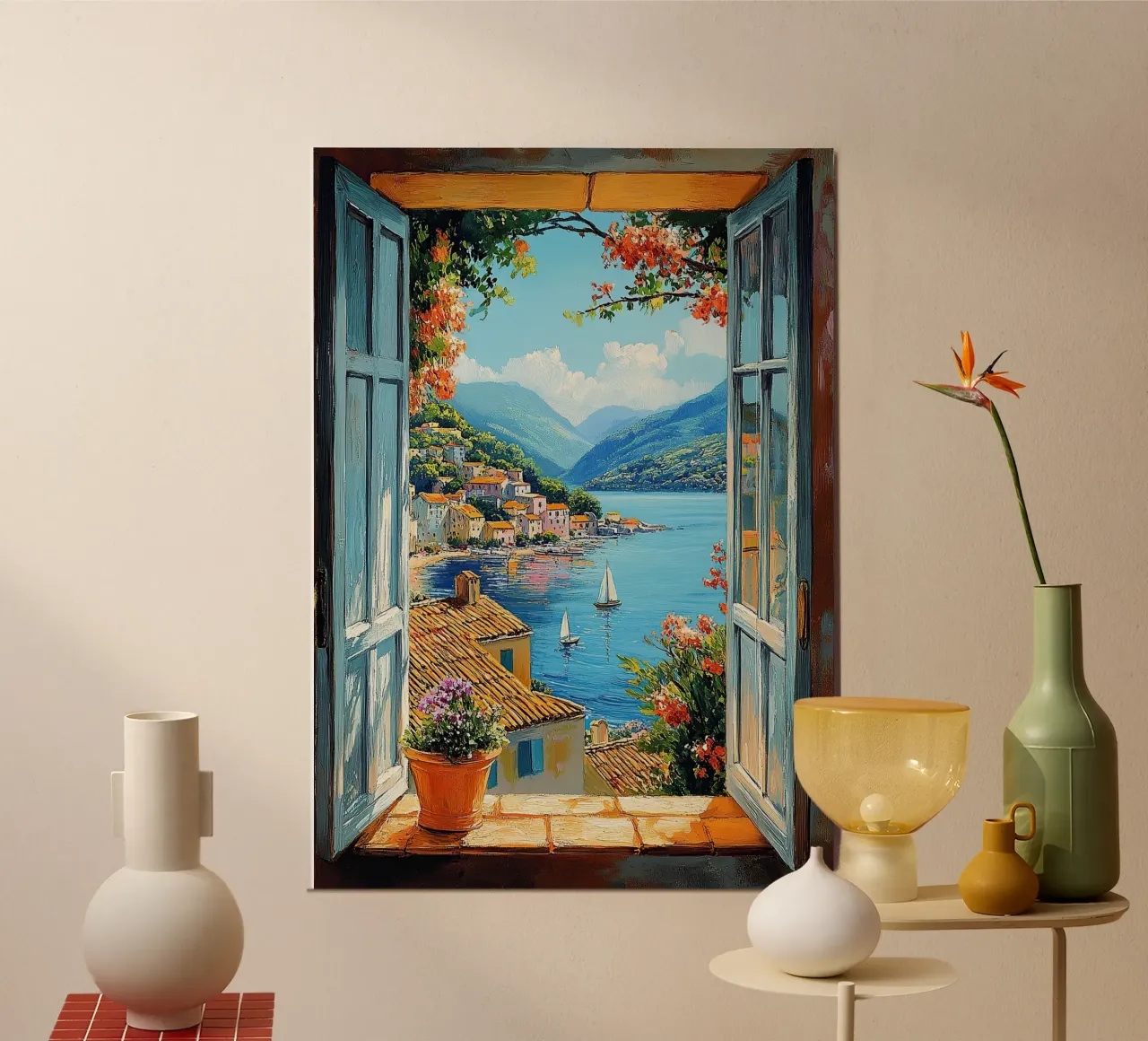 Matisse inspire Open Window "The View Unfolds" (La vue se perd) alu dibond de Nikis Art Studio