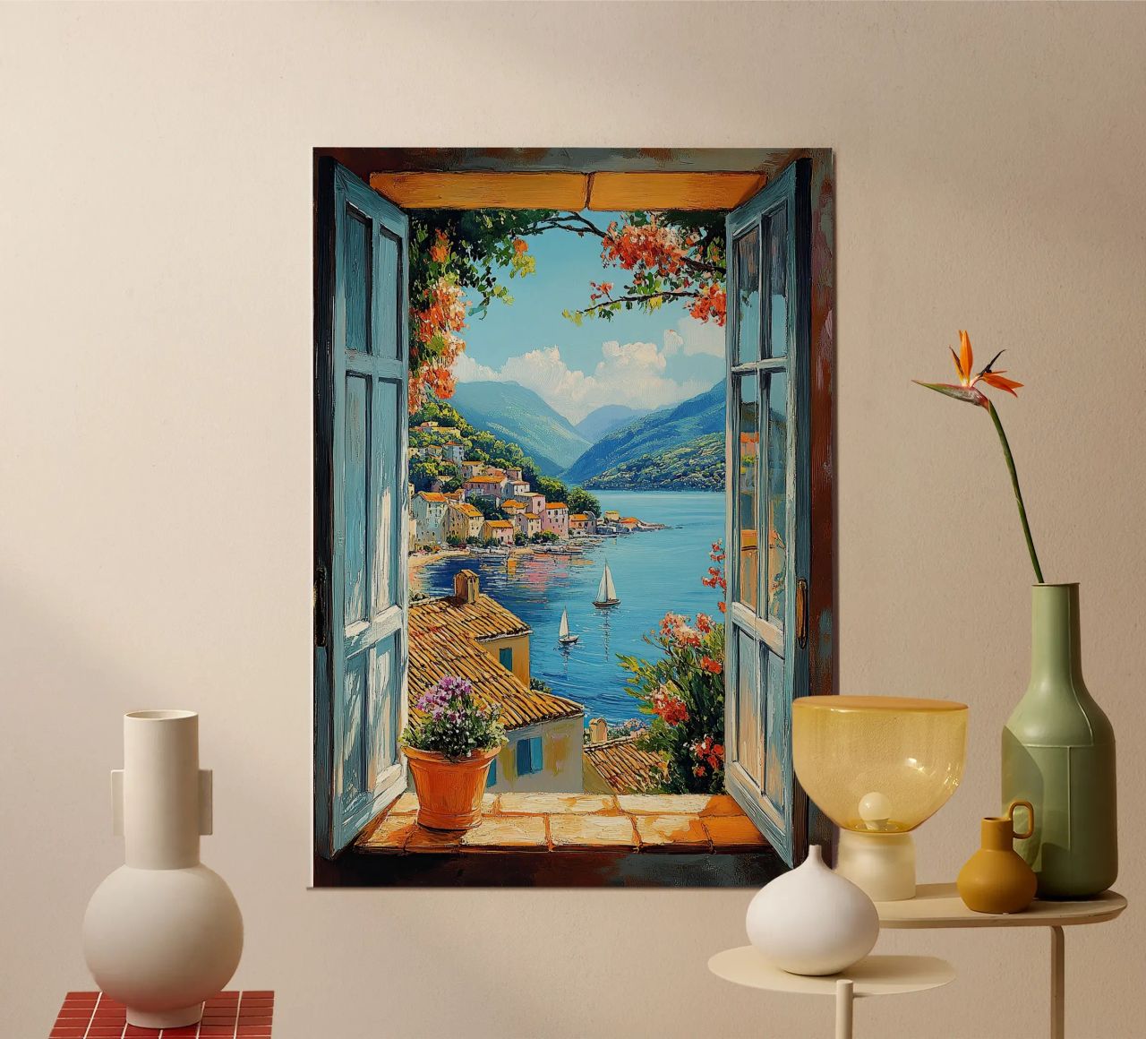 Matisse inspire Open Window "The View Unfolds" (La vue se perd) poster avec cadre en aluminium de Nikis Art Studio