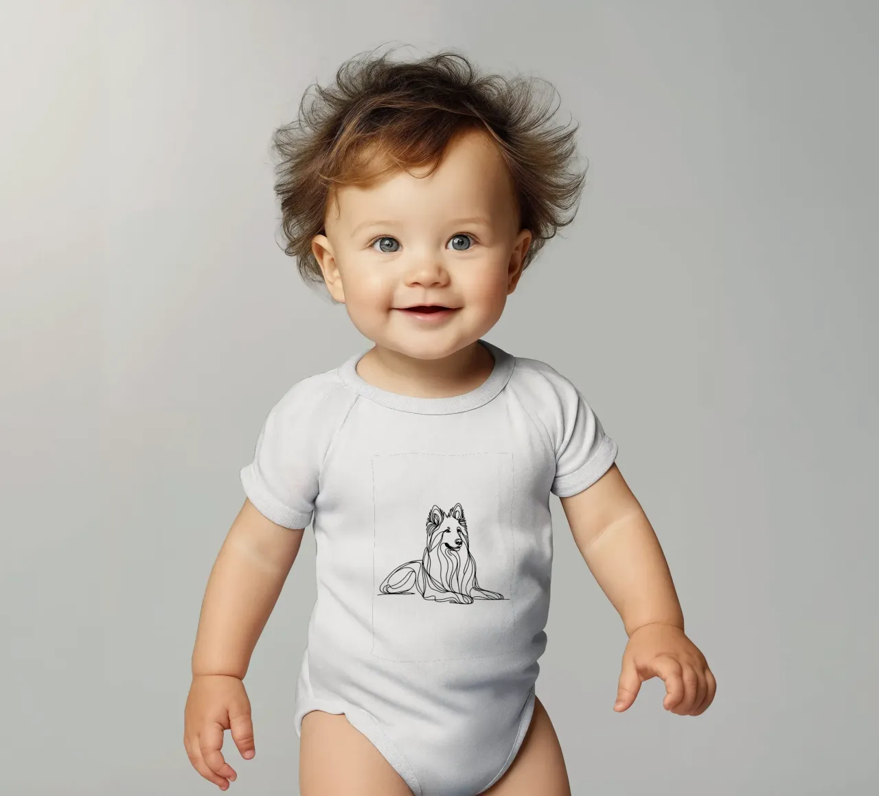 Weißer Schweizer Schäferhund Line Art Zeichnung Kurzarm Babybody von WijdevenDesign