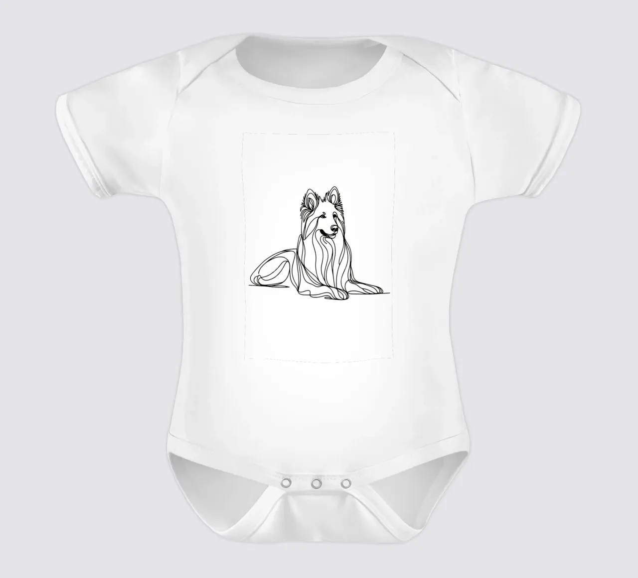 Weißer Schweizer Schäferhund Line Art Zeichnung Kurzarm Babybody von WijdevenDesign