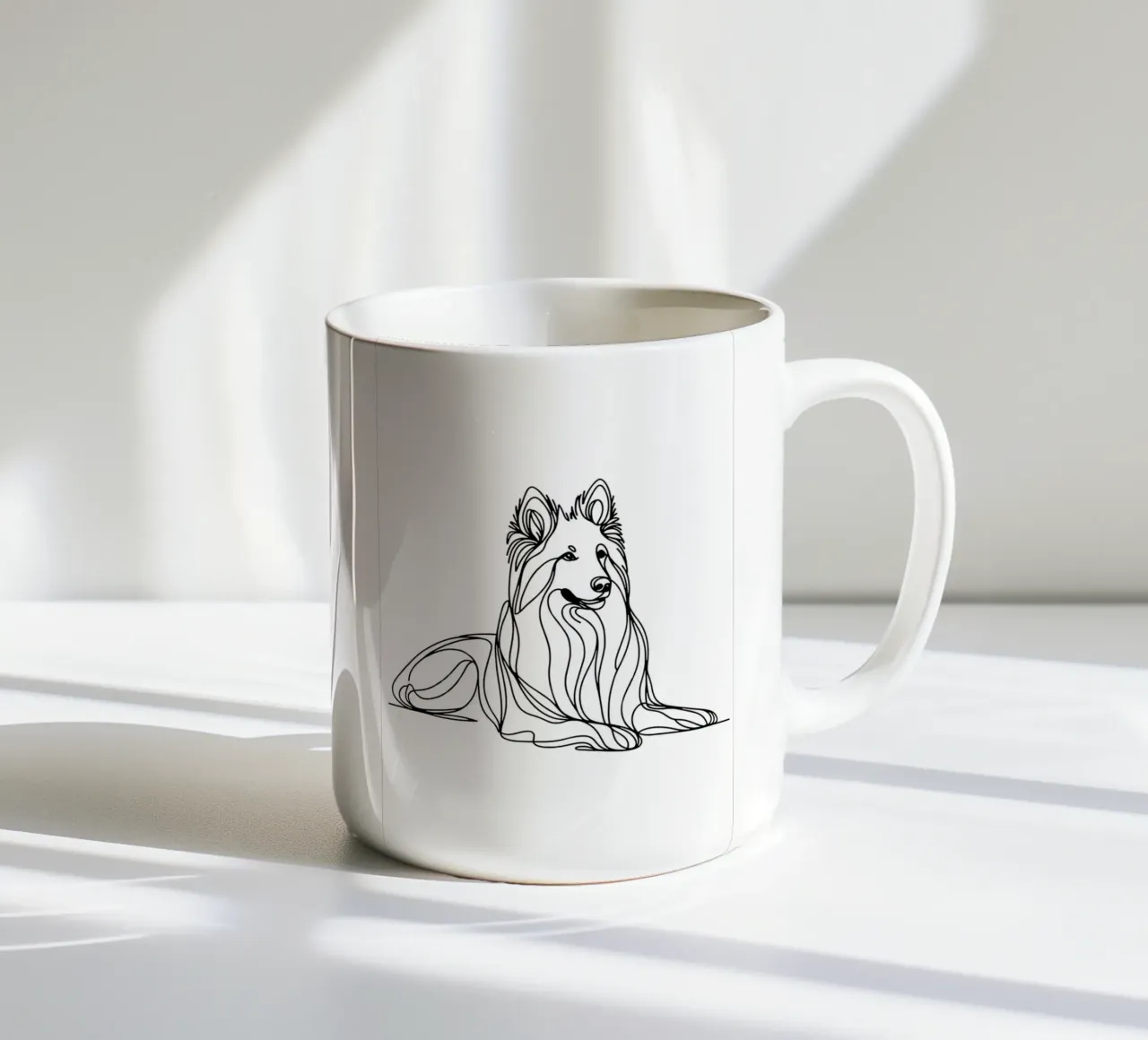 Witte Zwitserse Herdershond Lijntekening keramische mok van WijdevenDesign