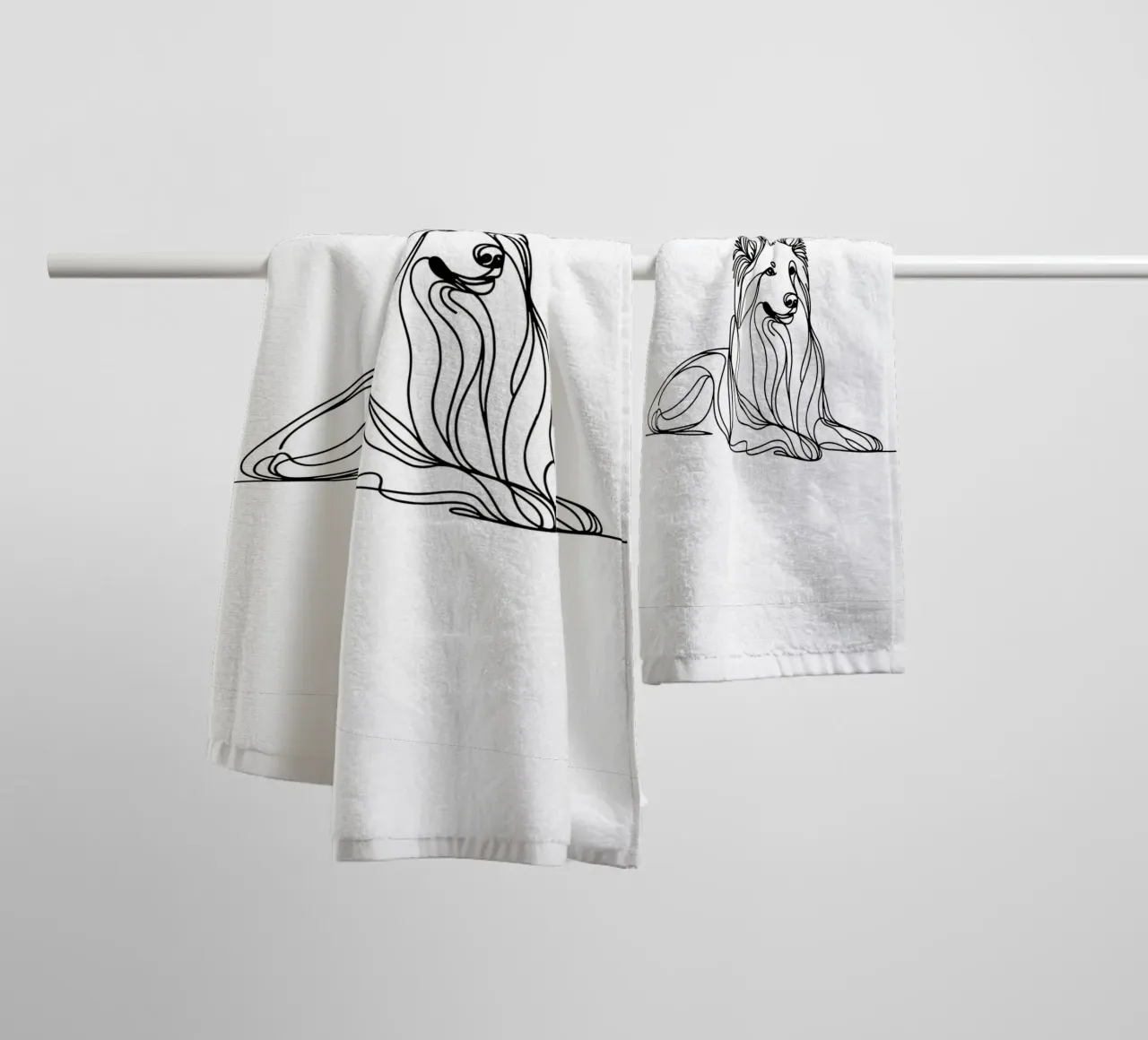 Witte Zwitserse Herdershond Lijntekening badhanddoek van WijdevenDesign