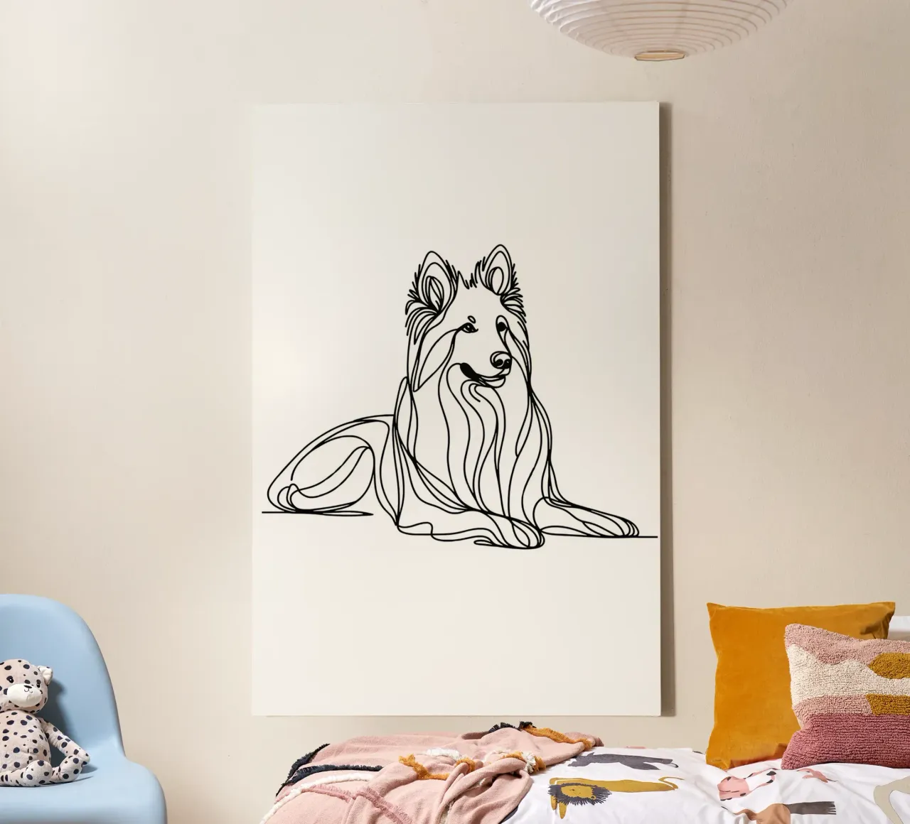 Witte Zwitserse Herdershond Lijntekening canvas van WijdevenDesign