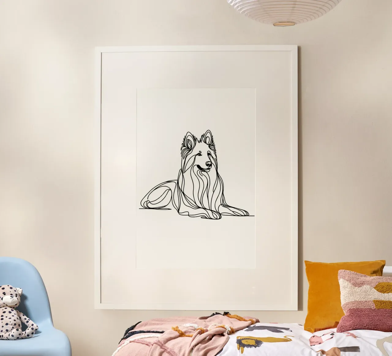 Chien de berger suisse blanc Dessin au trait hahnemühle de WijdevenDesign