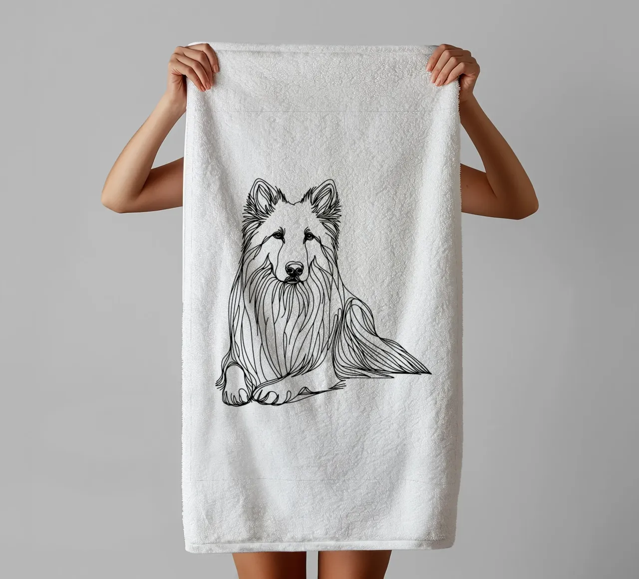Chien de berger suisse blanc Dessin au trait serviette de bain de WijdevenDesign