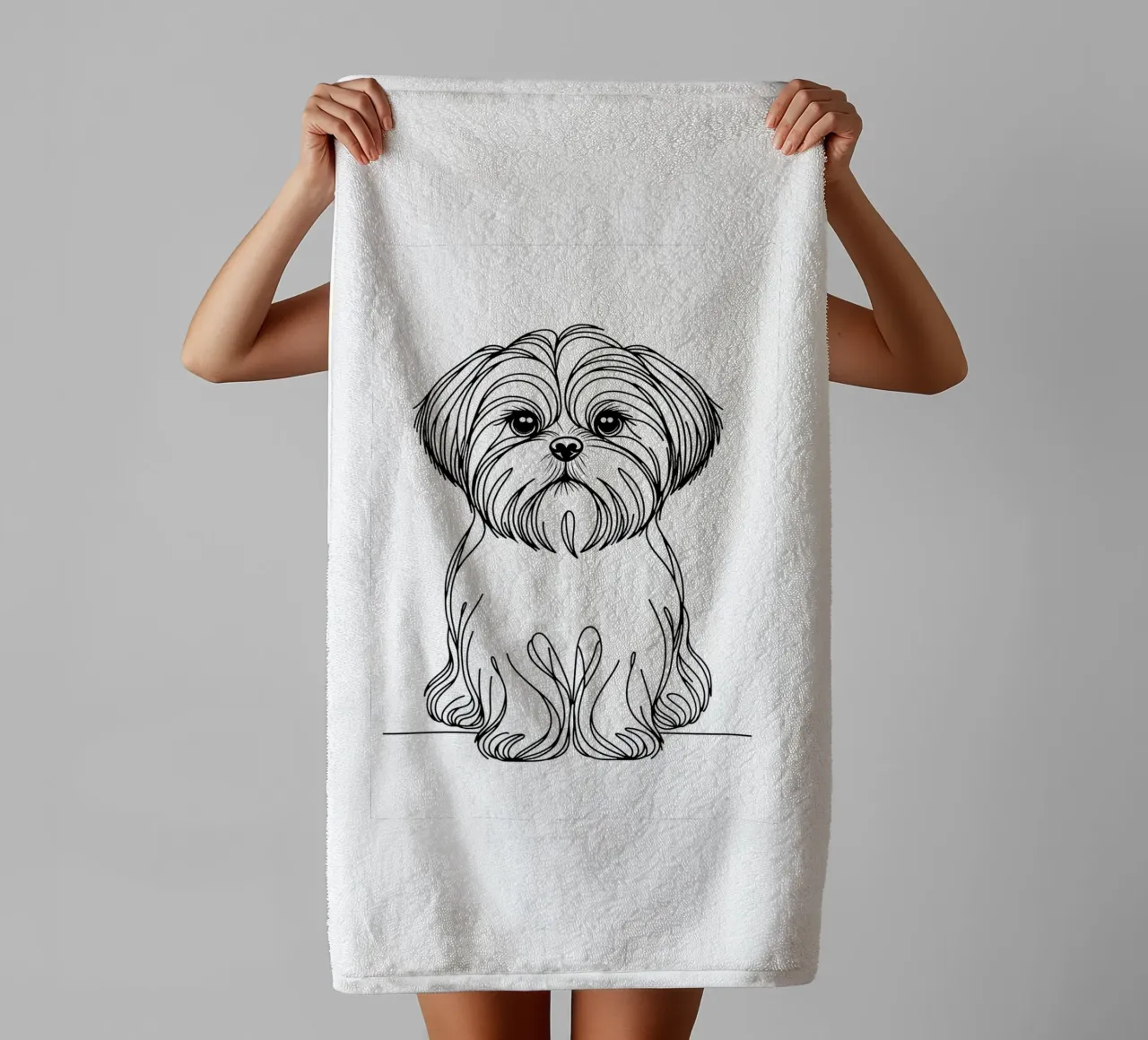 Shih Tzu Dog Line Art Drawing towel by WijdevenDesign