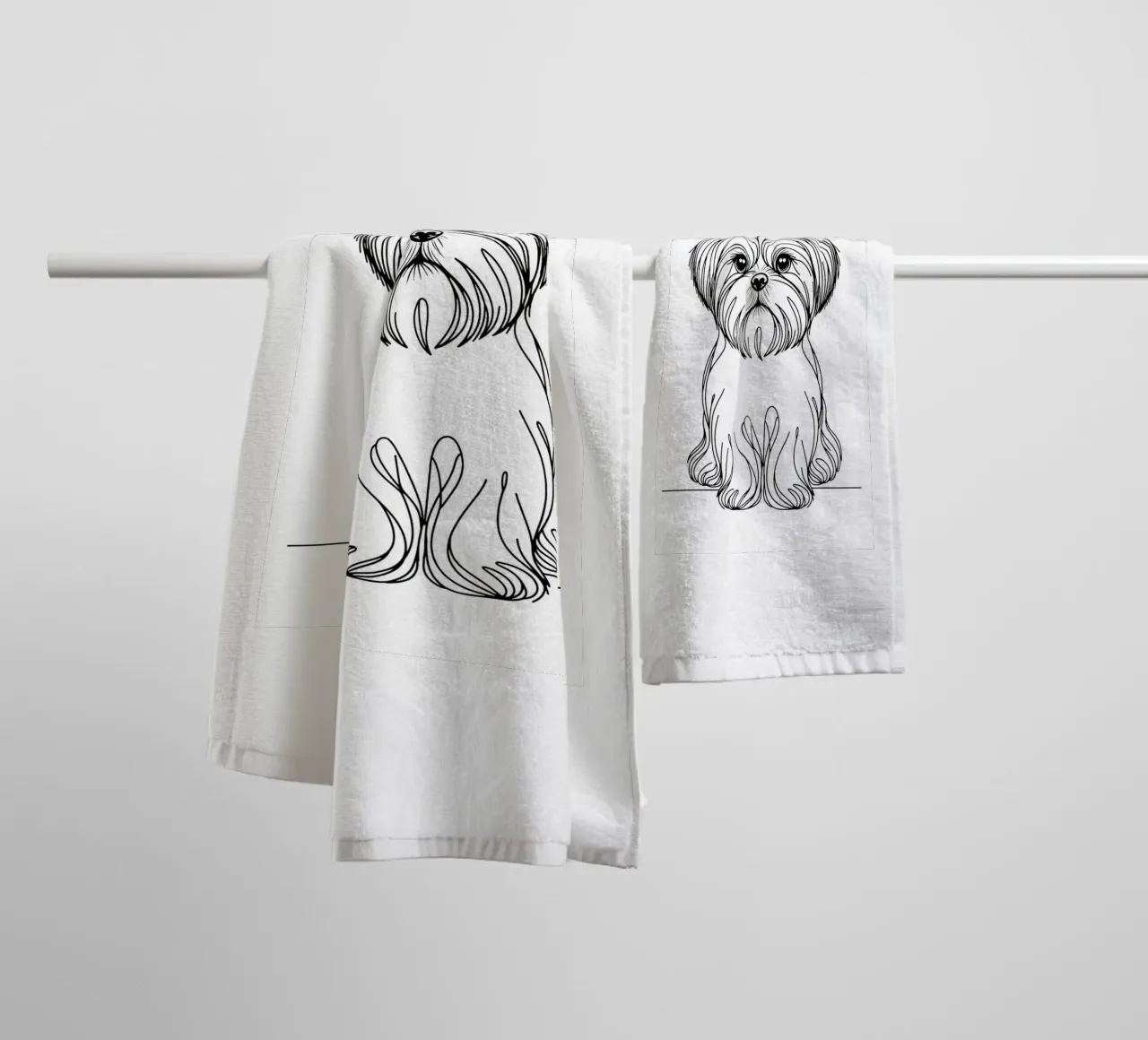 Shih Tzu Dog Line Art Drawing towel by WijdevenDesign