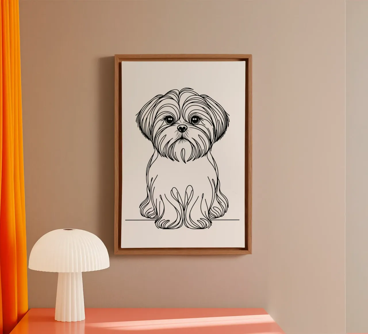 Disegno artistico lineare del cane Shih Tzu tela con Cornice a cassetta da WijdevenDesign