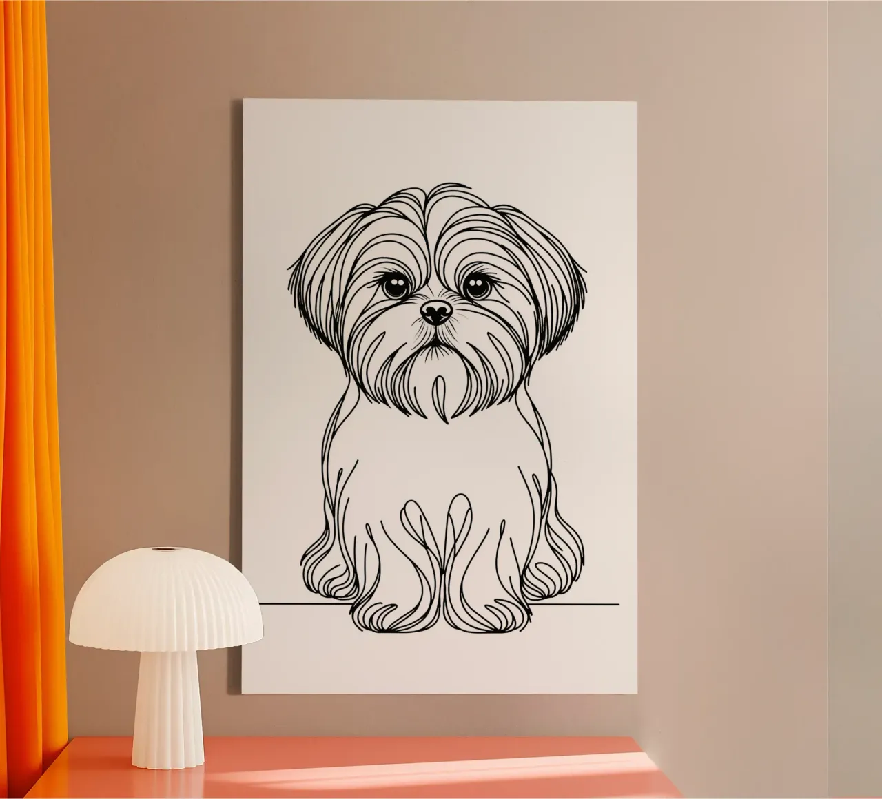 Disegno artistico lineare del cane Shih Tzu tela con Cornice a cassetta da WijdevenDesign