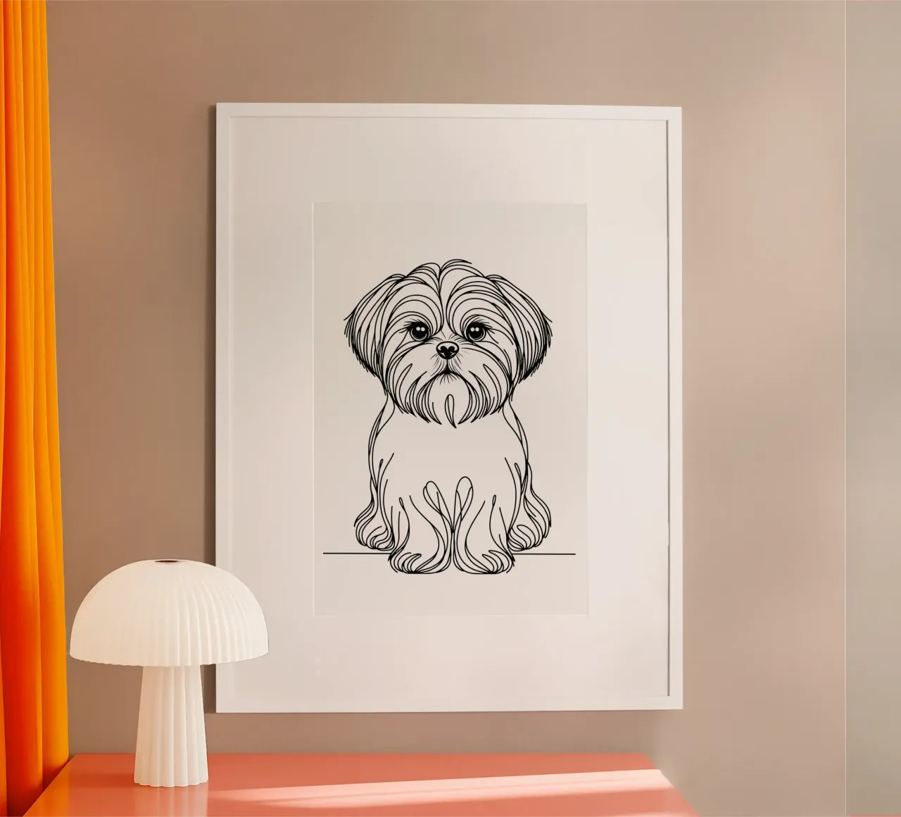 Shih Tzu Hund Line Art Zeichnung Poster mit Aluminium Rahmen von WijdevenDesign
