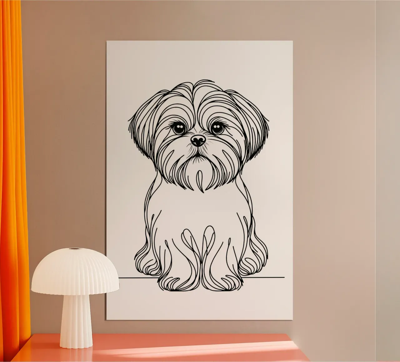 Shih Tzu Hund Line Art Zeichnung Poster mit Aluminium Rahmen von WijdevenDesign