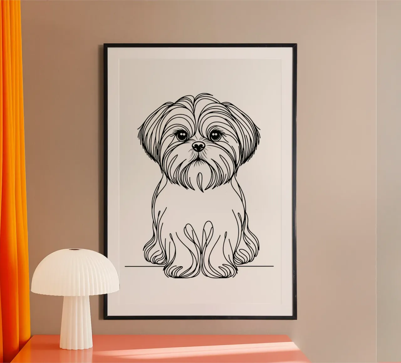 Shih Tzu Hund Line Art Zeichnung Poster mit Aluminium Rahmen von WijdevenDesign