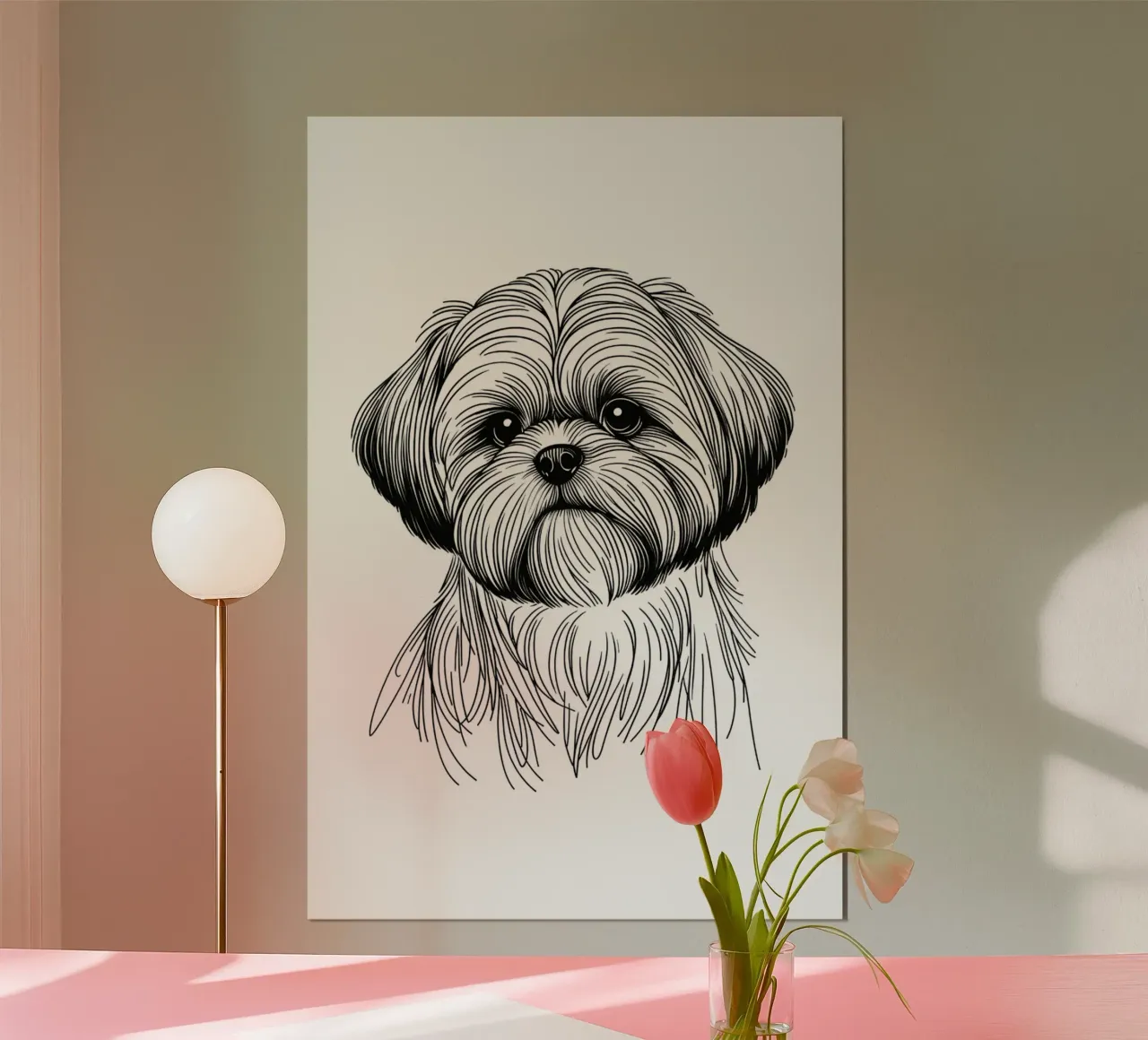 Shih Tzu Hund Line Art Zeichnung Poster mit Kunststoffrahmen von WijdevenDesign