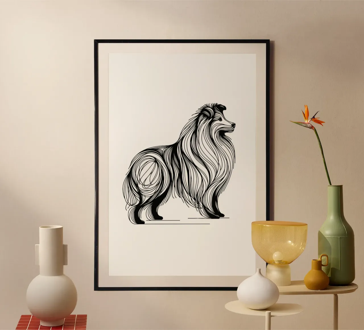 Shetland Sheepdog | Sheltie Cane Disegno artistico lineare poster da WijdevenDesign
