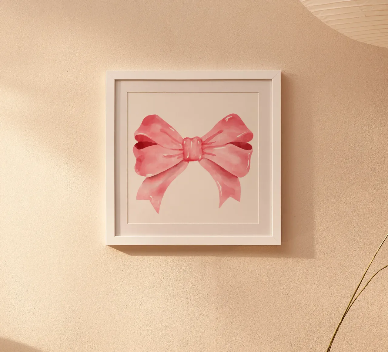 Pink Coquette Watercolor Bow poster con telaio in legno da Little Lola