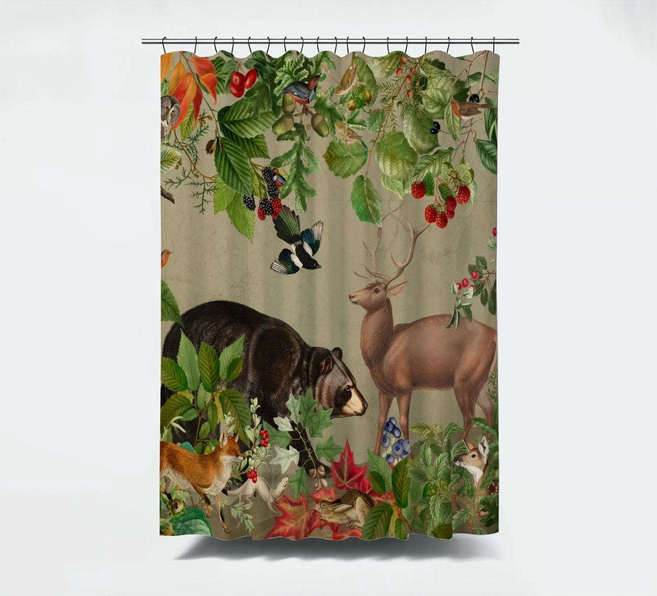 Vintage Mystic Woodland Friends In Autumnal Forest 4 shower curtain by Vintage World - Uta Naumann