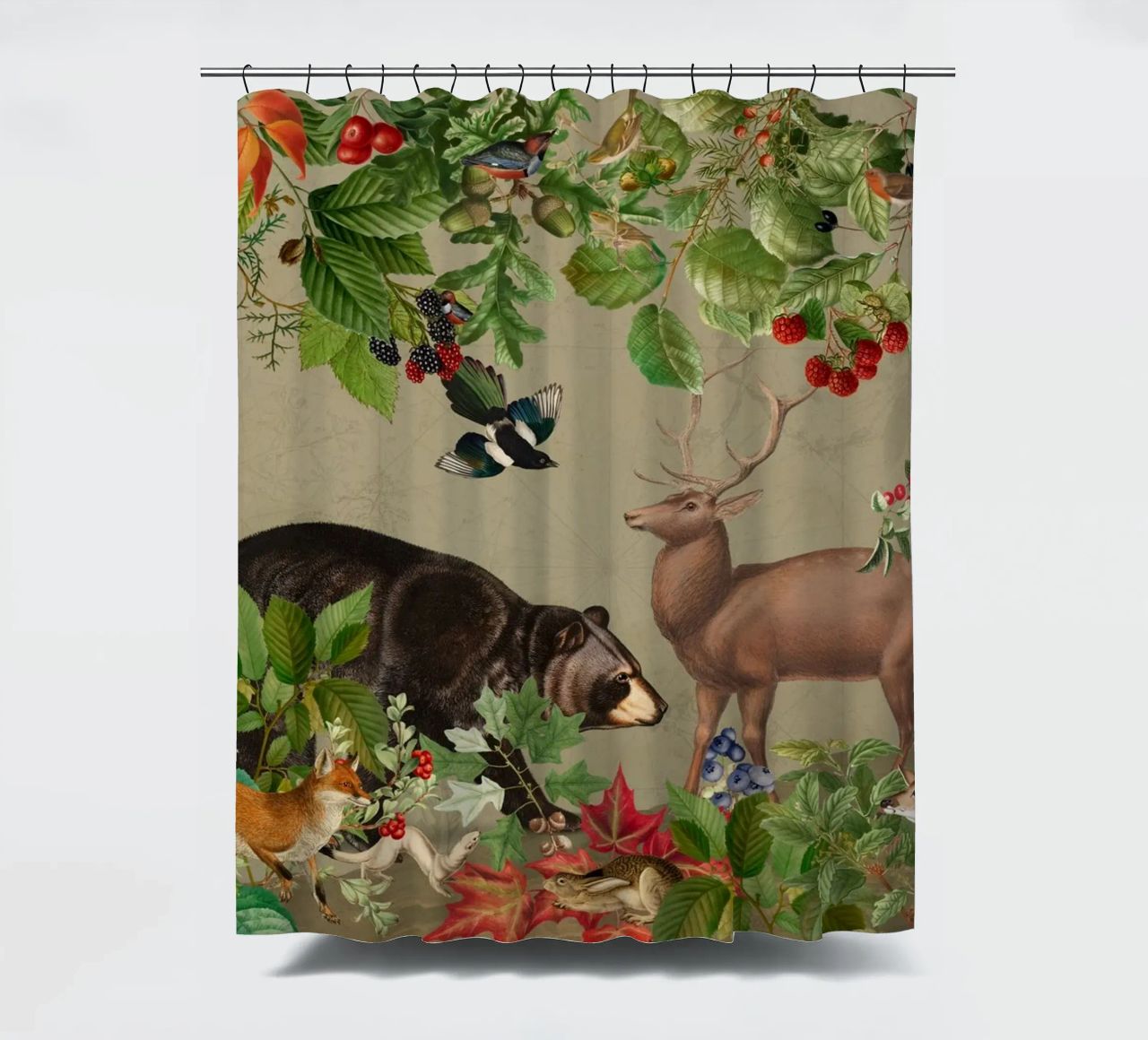 Vintage Mystic Woodland Friends In Autumnal Forest 4 shower curtain by Vintage World - Uta Naumann