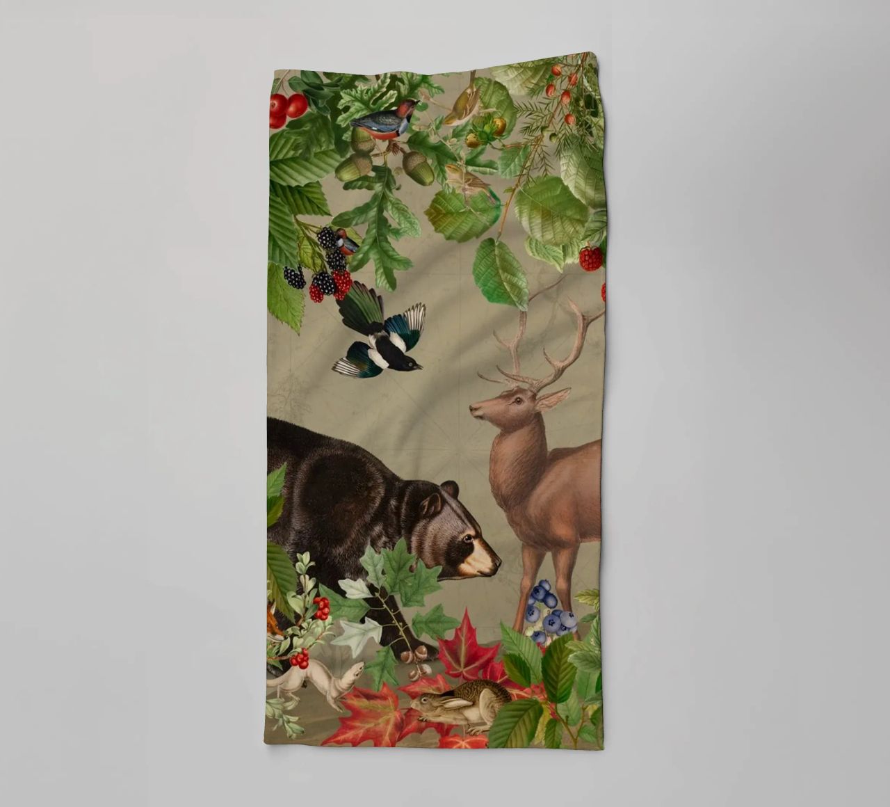 Vintage Mystic Woodland Friends In Autumnal Forest (Amis des bois mystiques dans une forêt automnale) 4 serviette de bain de Vintage World - Uta Naumann
