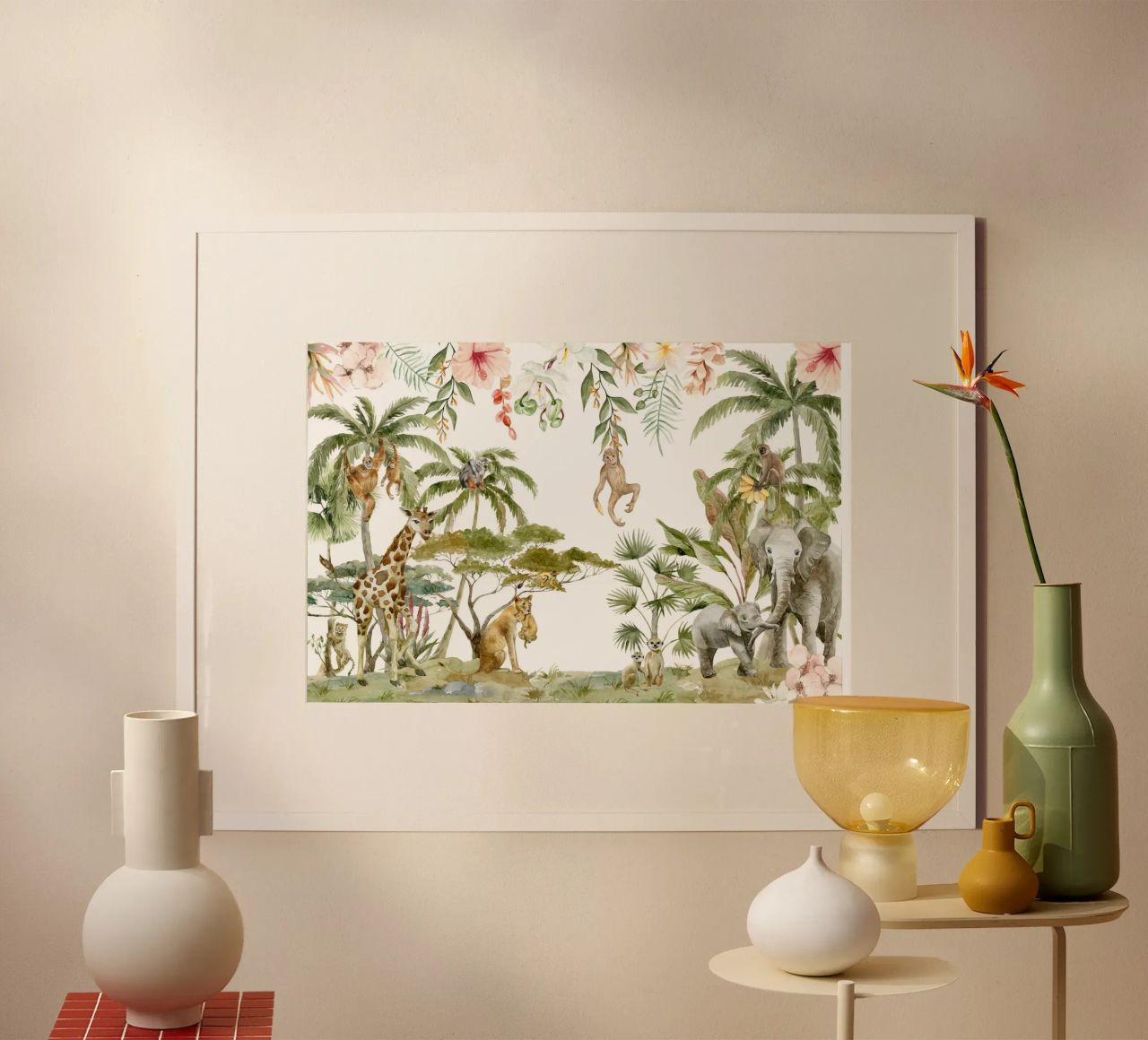 Nursery Watercolor Exotic African Animals Safari poster by Vintage World - Uta Naumann