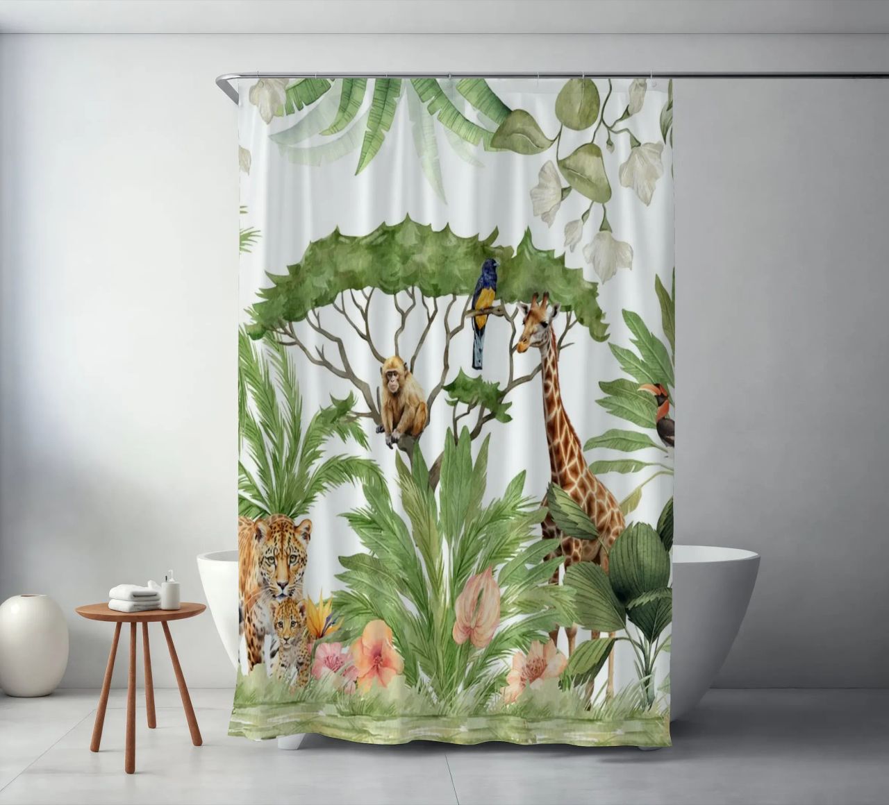 Vivero Acuarela Animales Exóticos Africanos Safari 3 cortina de baño de Vintage World - Uta Naumann