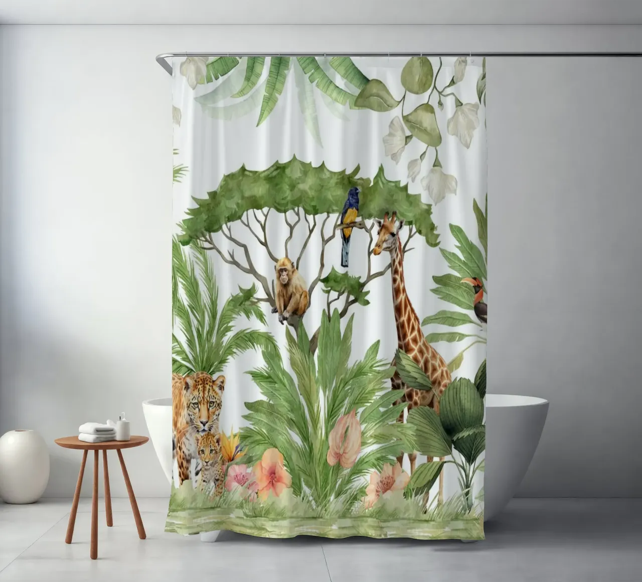 Nursery Watercolor Exotic African Animals Safari 3 shower curtain by Vintage World - Uta Naumann