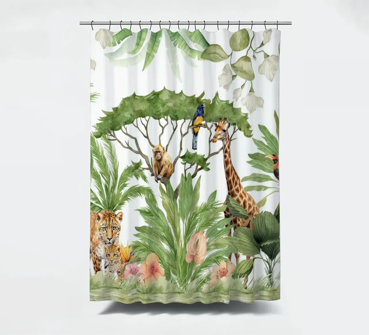 Nursery Watercolor Exotic African Animals Safari 3 shower curtain by Vintage World - Uta Naumann