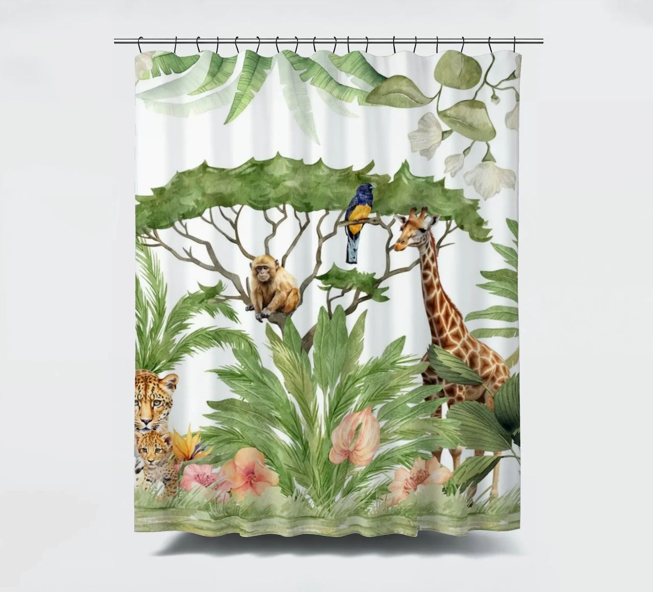 Vivero Acuarela Animales Exóticos Africanos Safari 3 cortina de baño de Vintage World - Uta Naumann