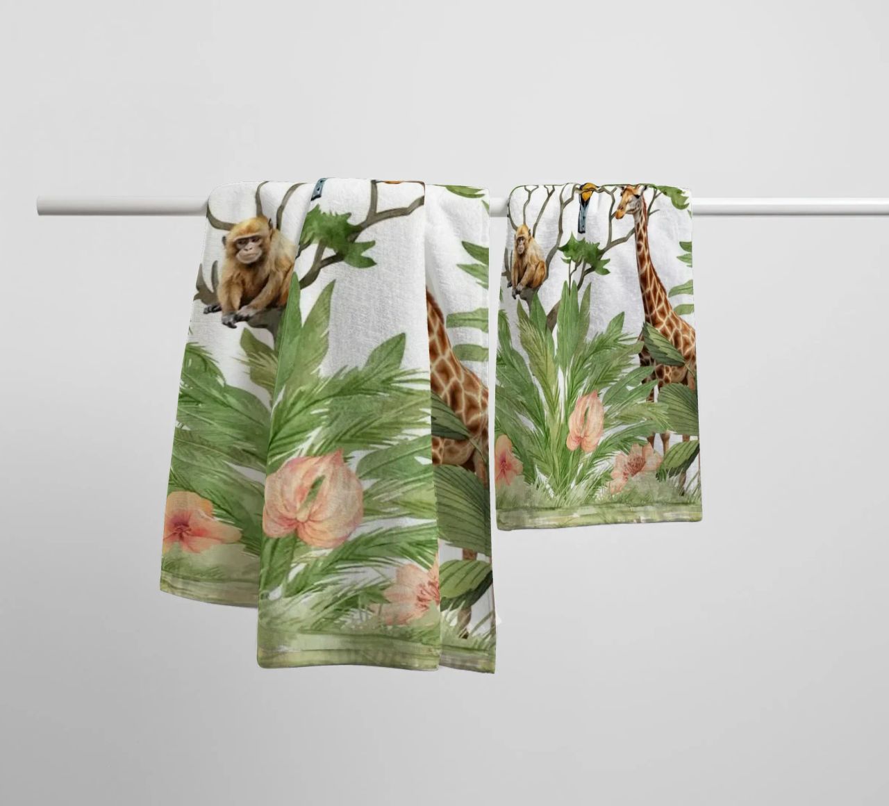 Nursery Watercolor Exotic African Animals Safari 3 serviette de bain de Vintage World - Uta Naumann