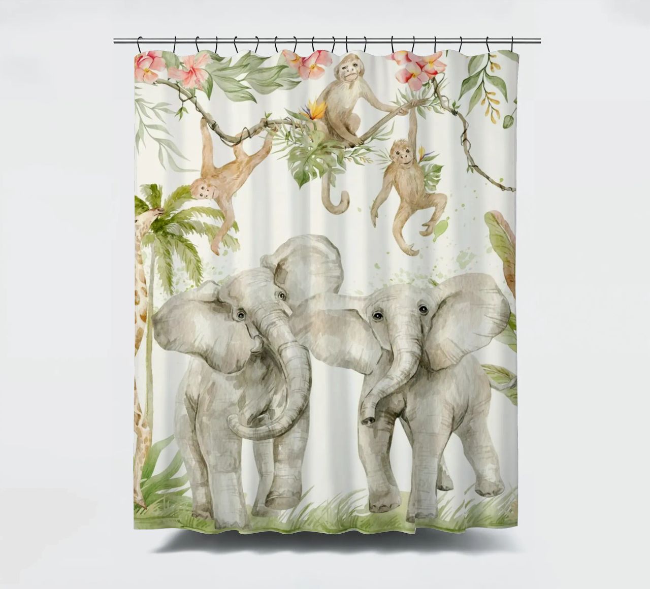 Vivero Acuarela Animales Exóticos Africanos Safari 5 cortina de baño de Vintage World - Uta Naumann