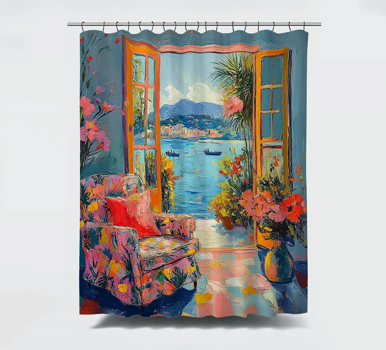 La vista luminosa cortina de baño de ArtByNiki