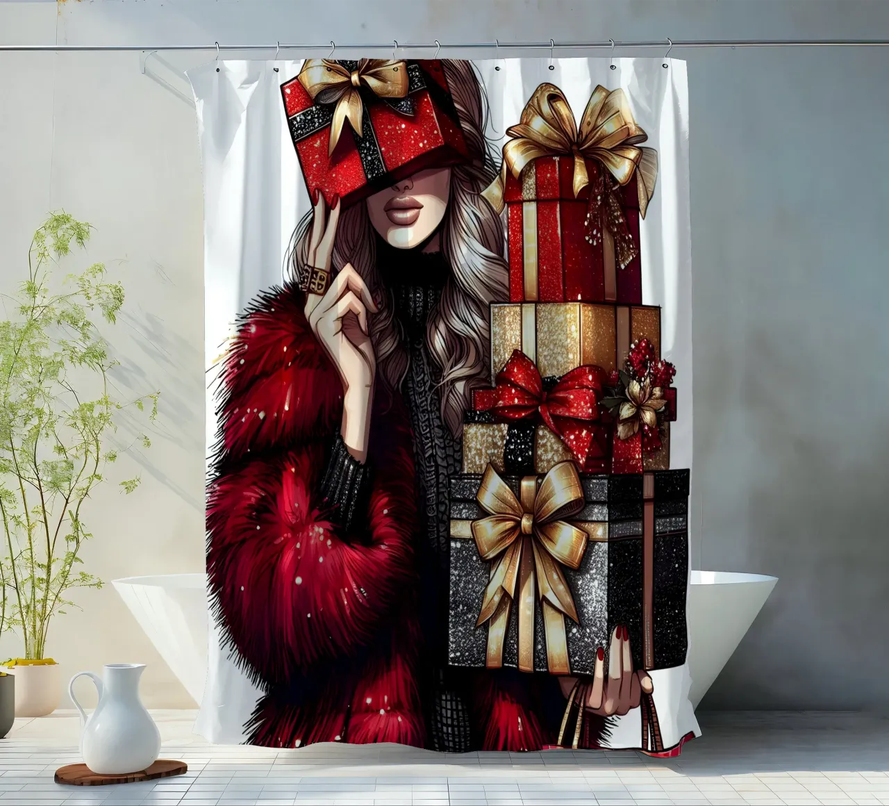 CHRISTMAS SHOPPING IN LONDON shower curtain by ARTOMATIC