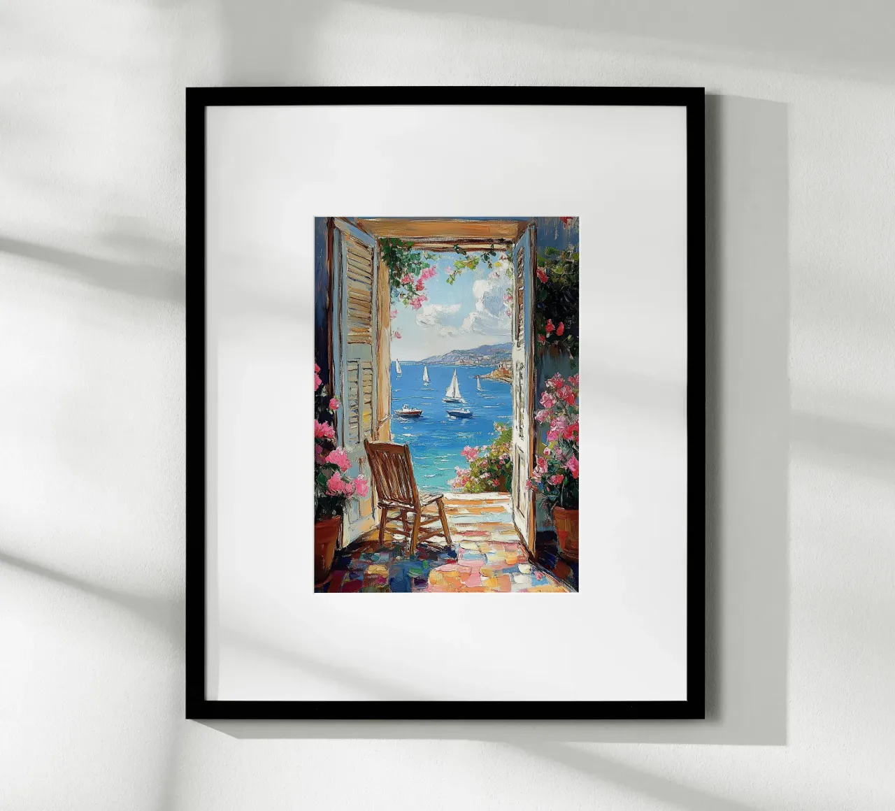 Matisse inspiriert Open Window "Durch Licht und Schatten" Poster mit Holzrahmen von Nikis Art Studio