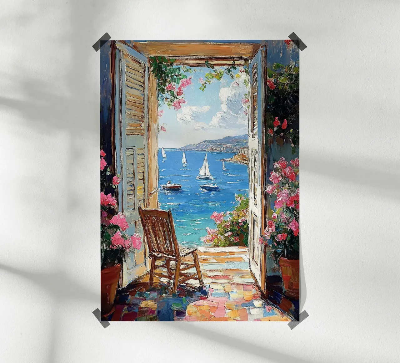 Matisse inspiriert Open Window "Durch Licht und Schatten" Poster mit Holzrahmen von Nikis Art Studio