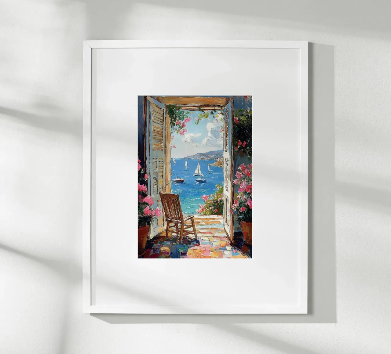 Matisse inspiriert Open Window "Durch Licht und Schatten" Poster mit Holzrahmen von Nikis Art Studio