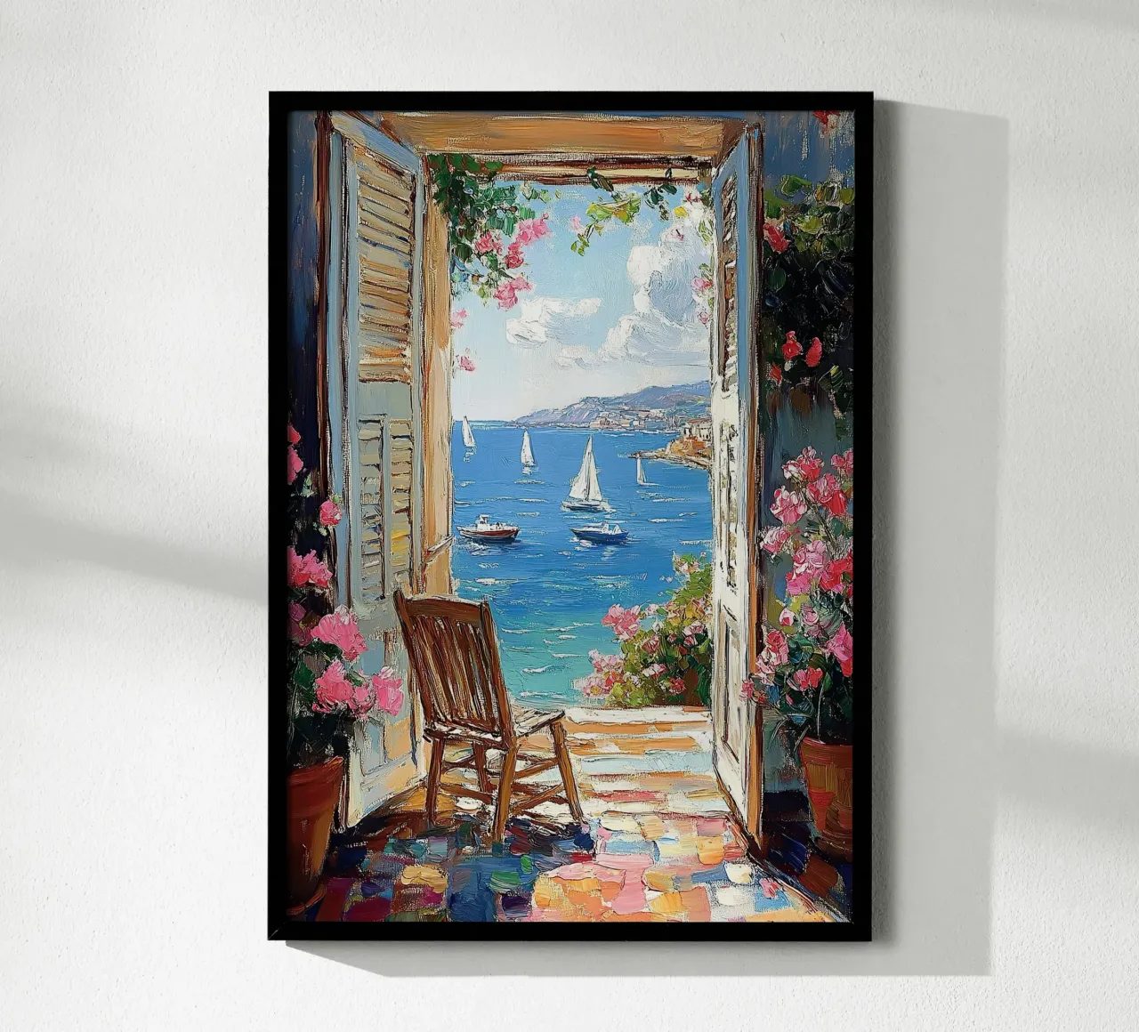 Matisse inspiriert Open Window "Durch Licht und Schatten" Poster mit Holzrahmen von Nikis Art Studio