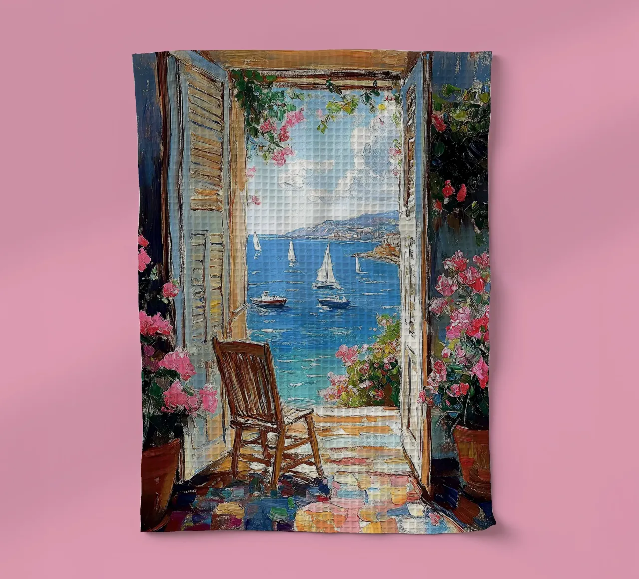 Matisse inspire Open Window "À travers l'ombre et la lumière". torchon de Nikis Art Studio