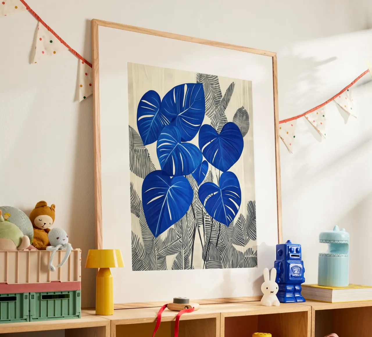 Alocasia blu | Eleganza botanica in stile scandi poster con telaio in plastica da Autofocus