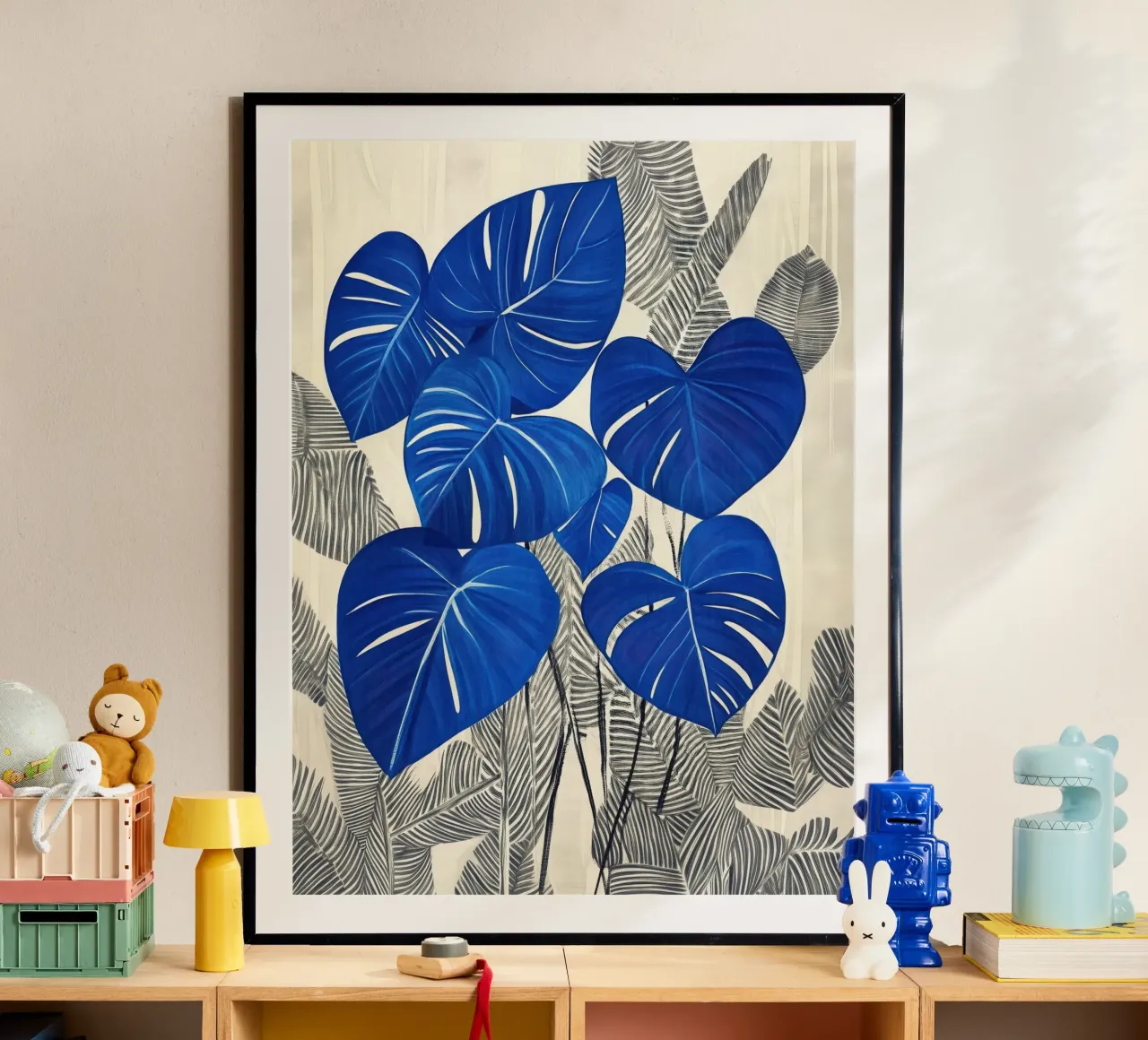 Alocasia blu | Eleganza botanica in stile scandi poster con telaio in plastica da Autofocus