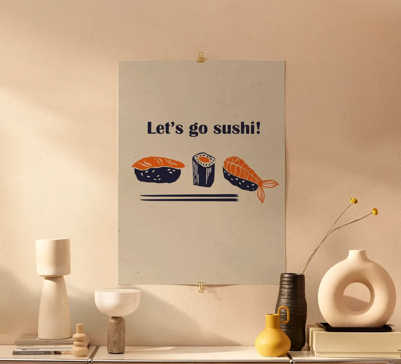 Andiamo a mangiare sushi! poster con telaio in alluminio da Indigo Rain