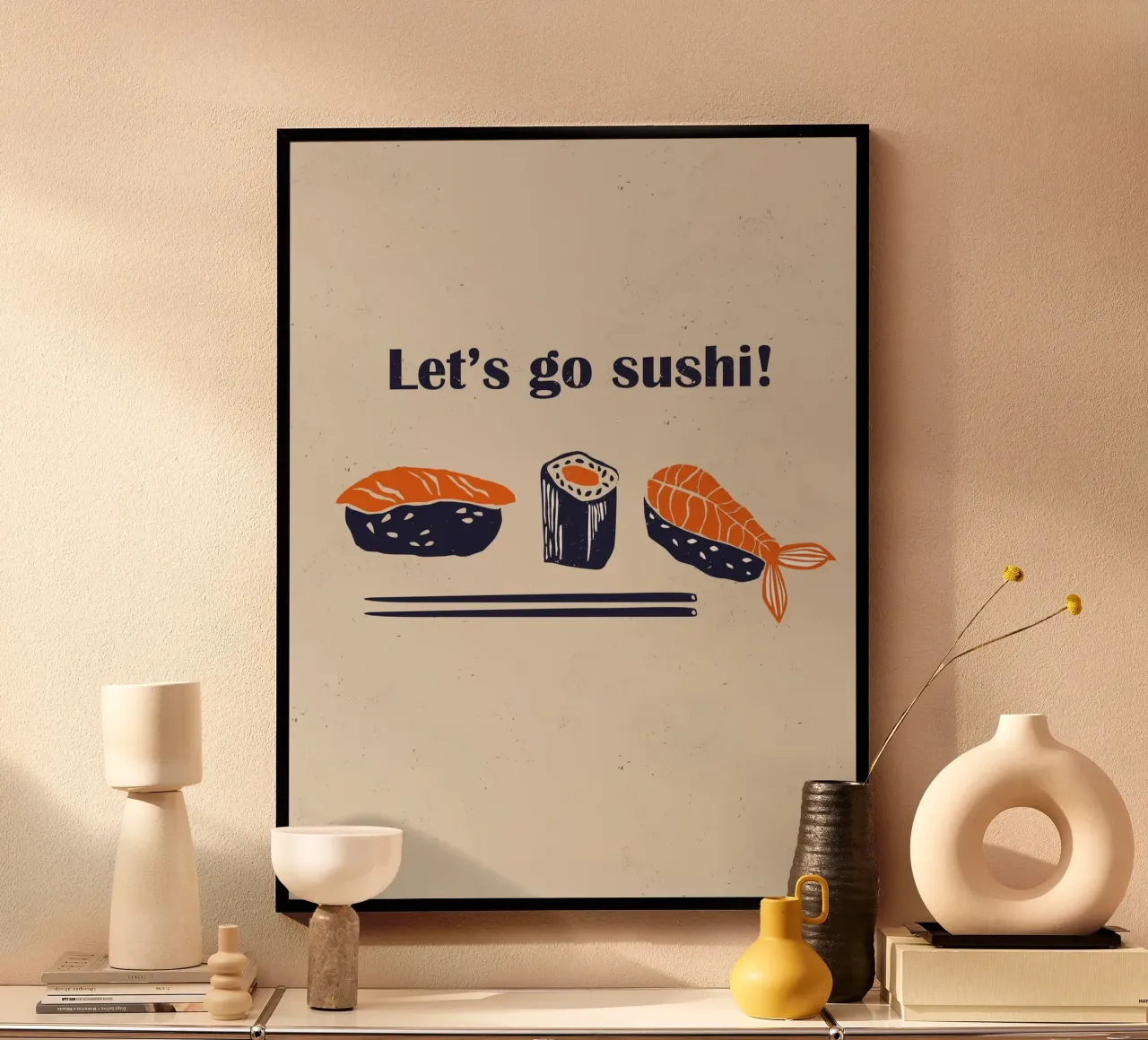 Andiamo a mangiare sushi! poster con telaio in alluminio da Indigo Rain
