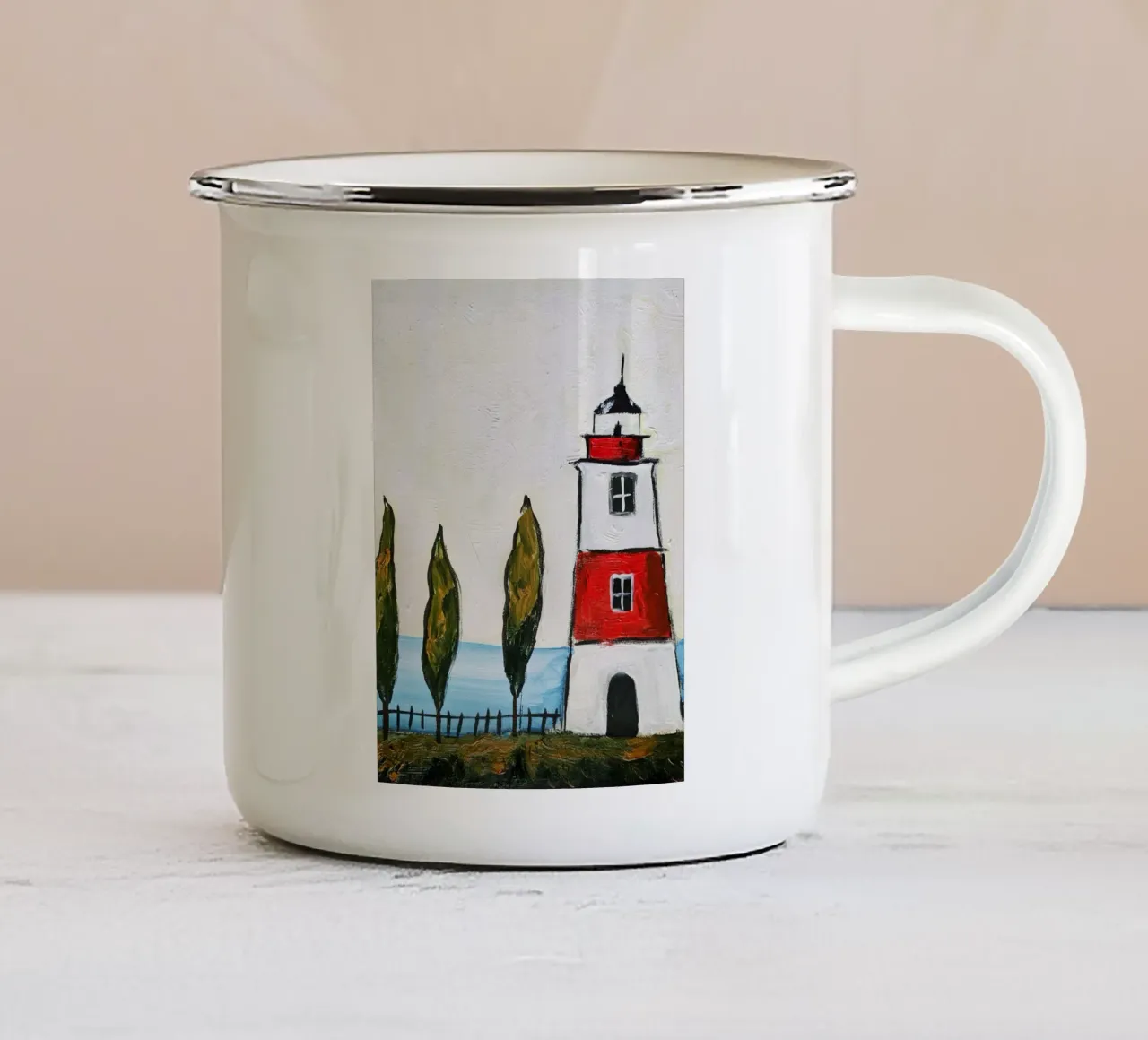 Pittura del faro tazza in smalto da Indigo Rain