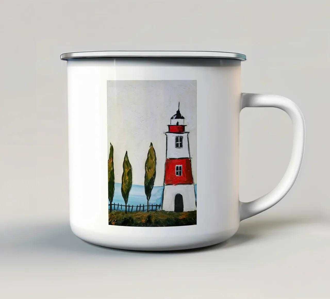 Pittura del faro tazza in smalto da Indigo Rain
