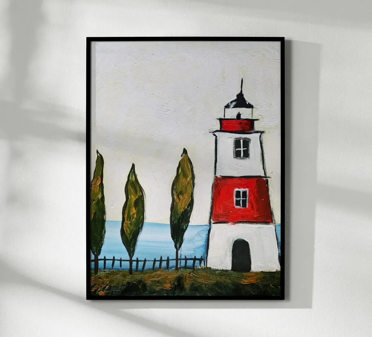 Pittura del faro poster con telaio in alluminio da Indigo Rain