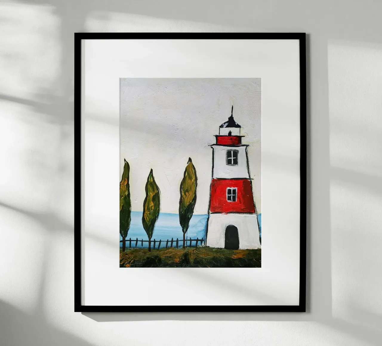 Pittura del faro poster con telaio in alluminio da Indigo Rain
