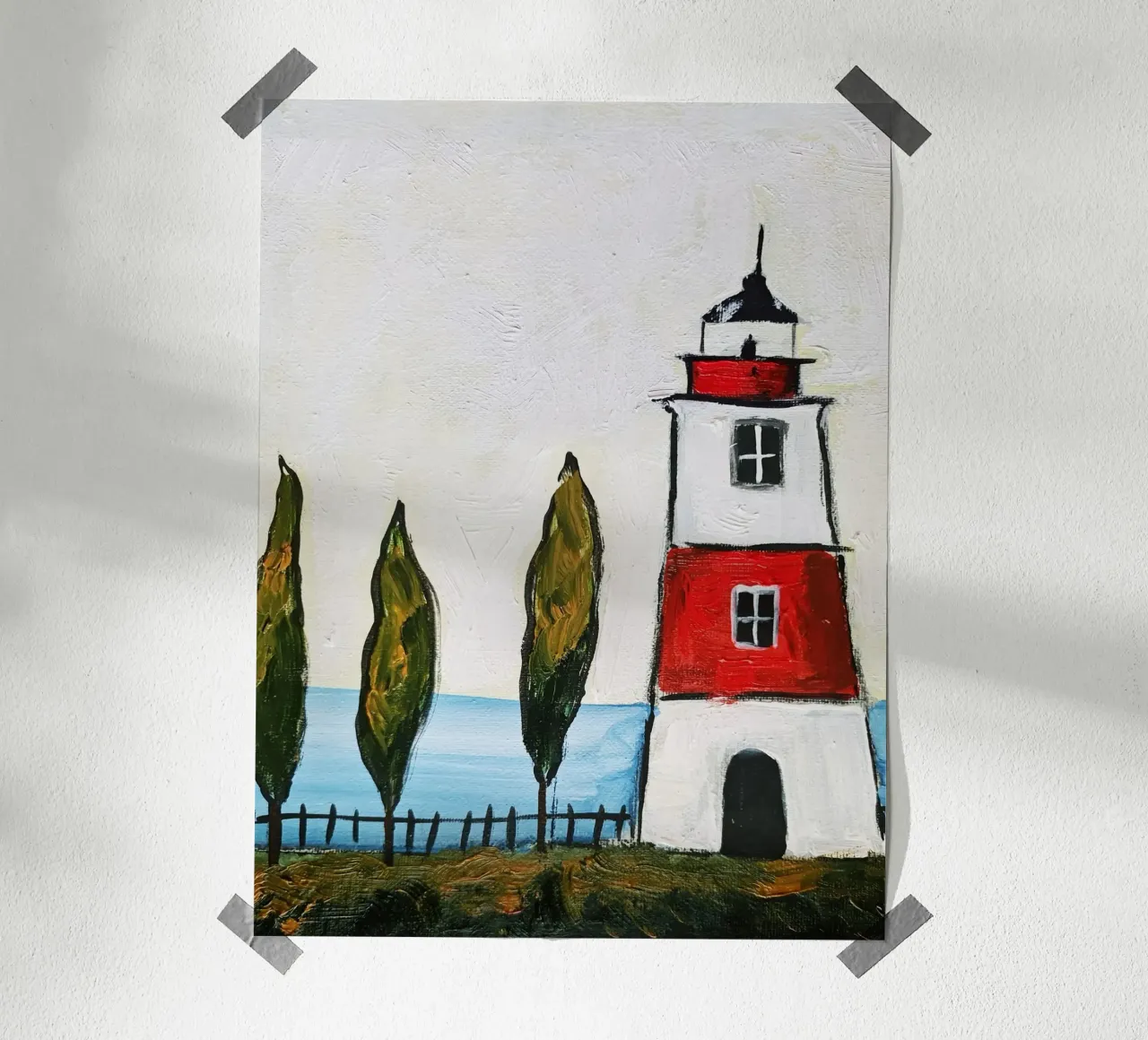 Pittura del faro poster con telaio in alluminio da Indigo Rain